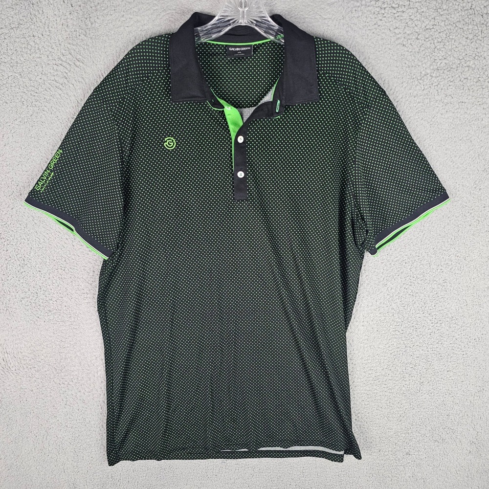 Galvin Green Polo Shirt Mens XXL Black Green Ventil8 Plus Golf Micro Dot Stretch